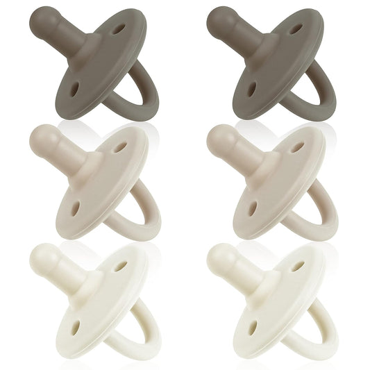 Pacifiers 0-18 Months, Set of 6 Ultra-Light Silicone Binkies with Collapsible Handle & 3 Air Holes for Added Safety, Best Newborn Pacifiers for Baby Boys Or Girls