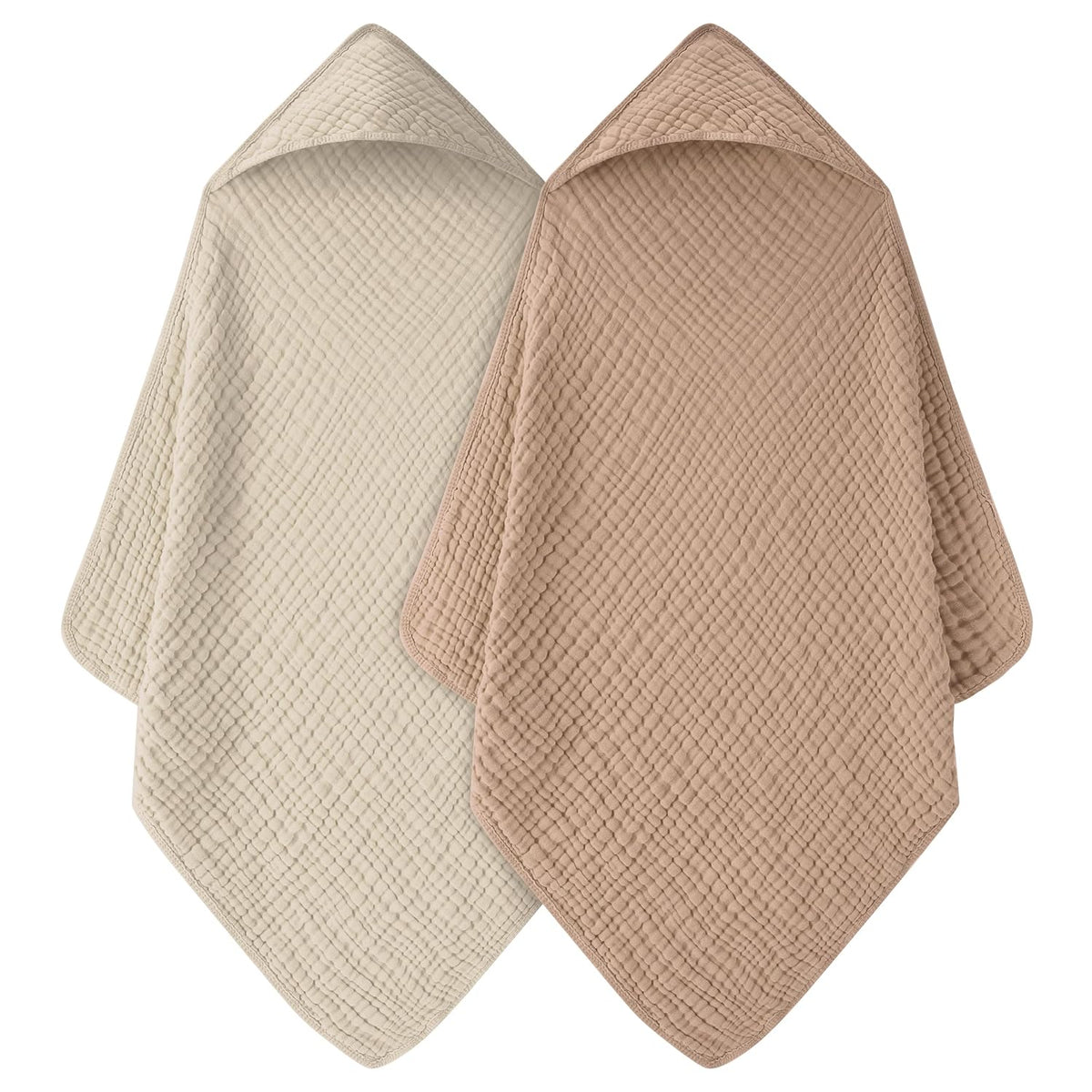 2 Pack Muslin Cotton Hooded Baby Towels 32x32" Soft Absorbent Bath Towels ๐