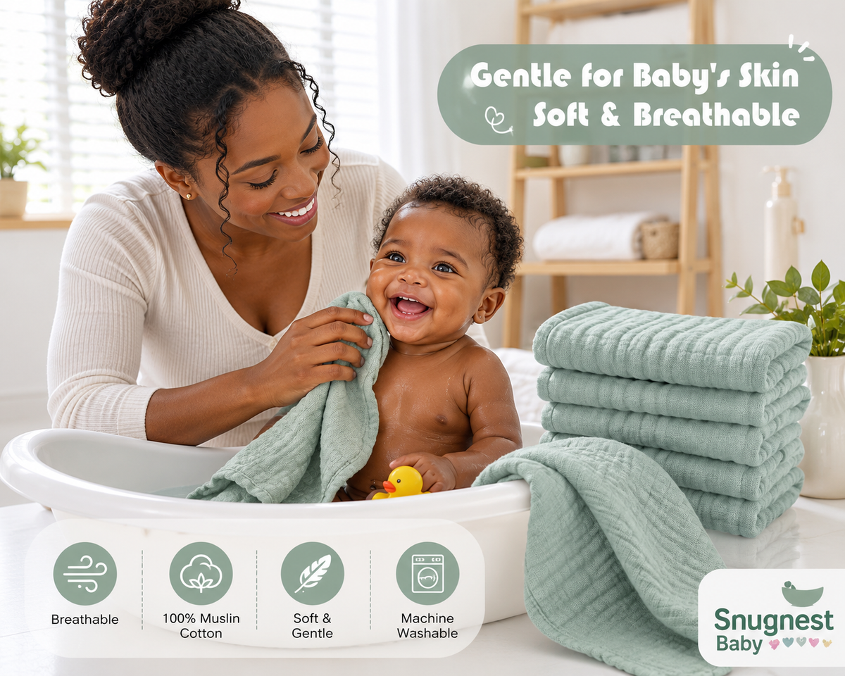 12-Pack Premium Muslin Baby Washcloths