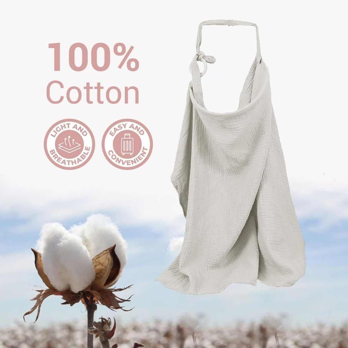 Muslin Nursing Cover for Breastfeeding, Breathable 100% Cotton Privacy Nursing Covers with Rigid Hoop for Mother Nursing Apron, Soft Arch Neckline Nursing Apron (Summer Wheat)