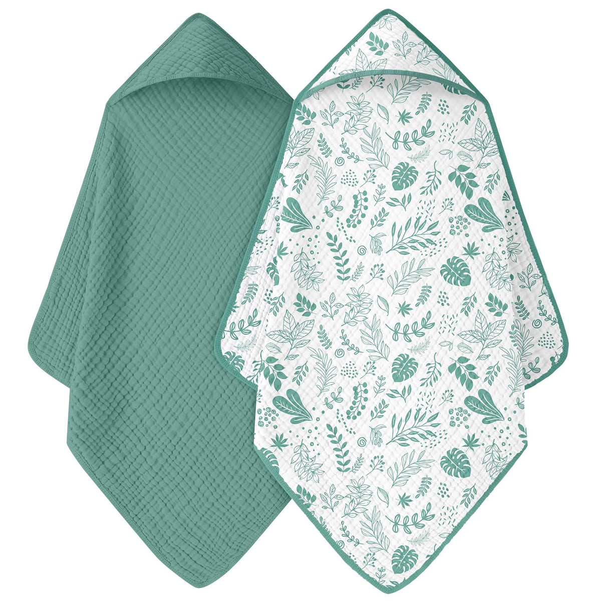 2 Pack Muslin Cotton Hooded Baby Towels 32x32" Soft Absorbent Bath Towels ๐