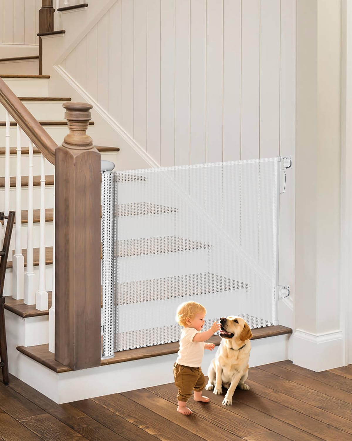 Retractable Baby Gate 55" Wide β Safety Mesh Gate with Lock & One-Hand Operation (Indoor/Outdoor)