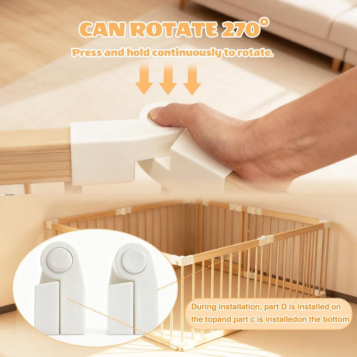 🪵 Baby Gate Playpen – 8 Panels, Foldable Natural Wood