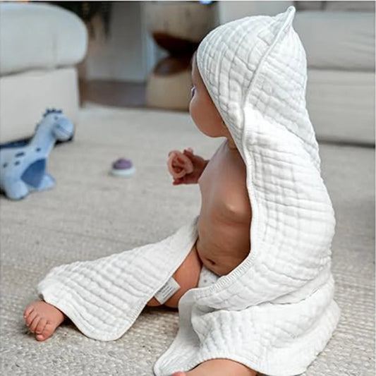 Luxuriously Soft Baby Bath Towels - 6 Layer Cotton Gauze Hooded Infant Bathrobe & Swaddle Wrap for Toddlers - 80x80cm