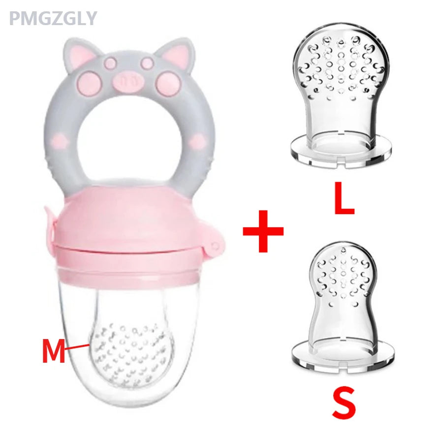 3-in-1 Baby Food Feeder & Nibbler โ Silicone Teething Pacifier Bottle with Straw & Handle