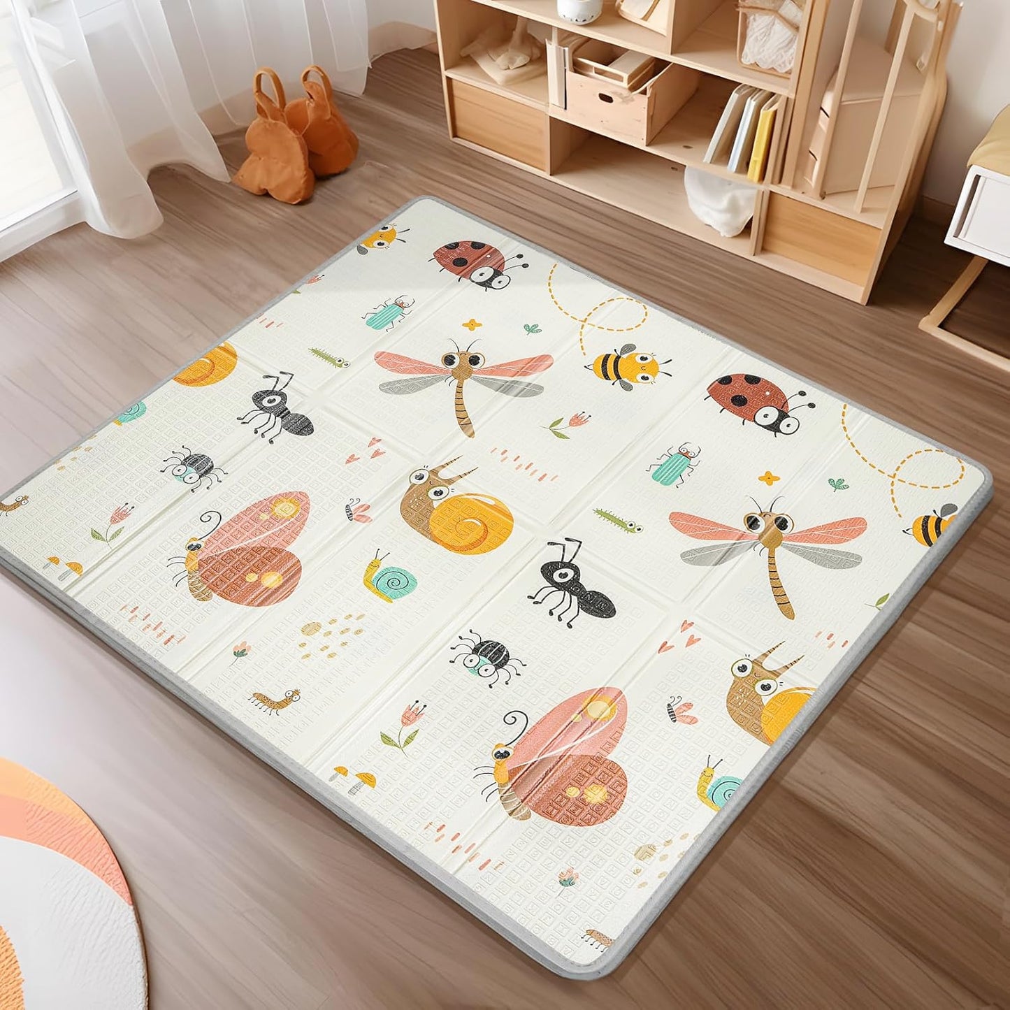 Foldable Baby Play Mat 50x50β β Waterproof Foam Playpen Mat Reversible & Portable (Giraffe & Elephant)