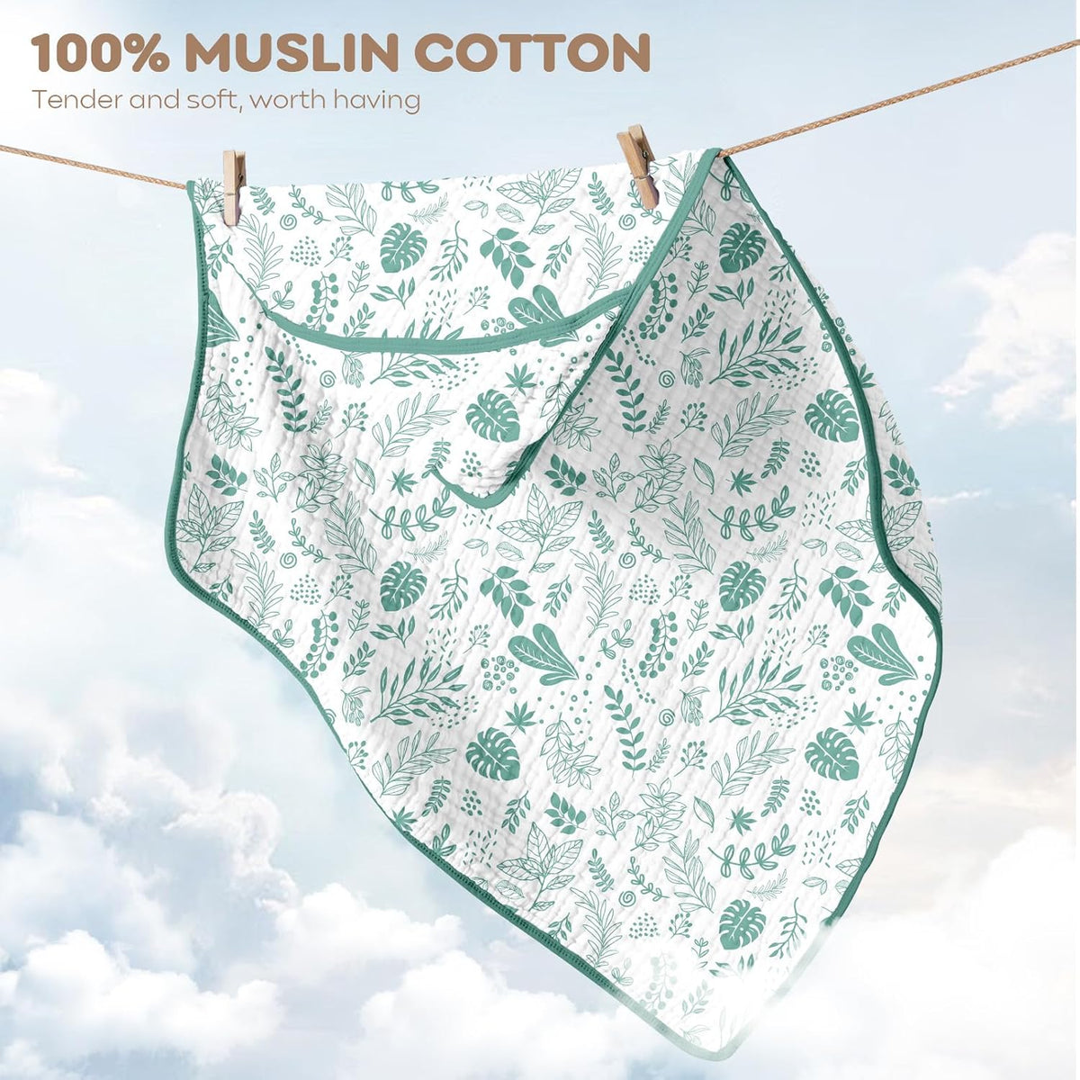 2 Pack Muslin Cotton Hooded Baby Towels 32x32" Soft Absorbent Bath Towels ๐