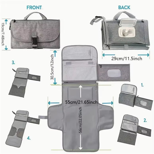 Ultimate Portable Diaper Changing Pad with Built-In Head Cushion - Waterproof Mat with Convenient Wipes Pocket for Youngsters