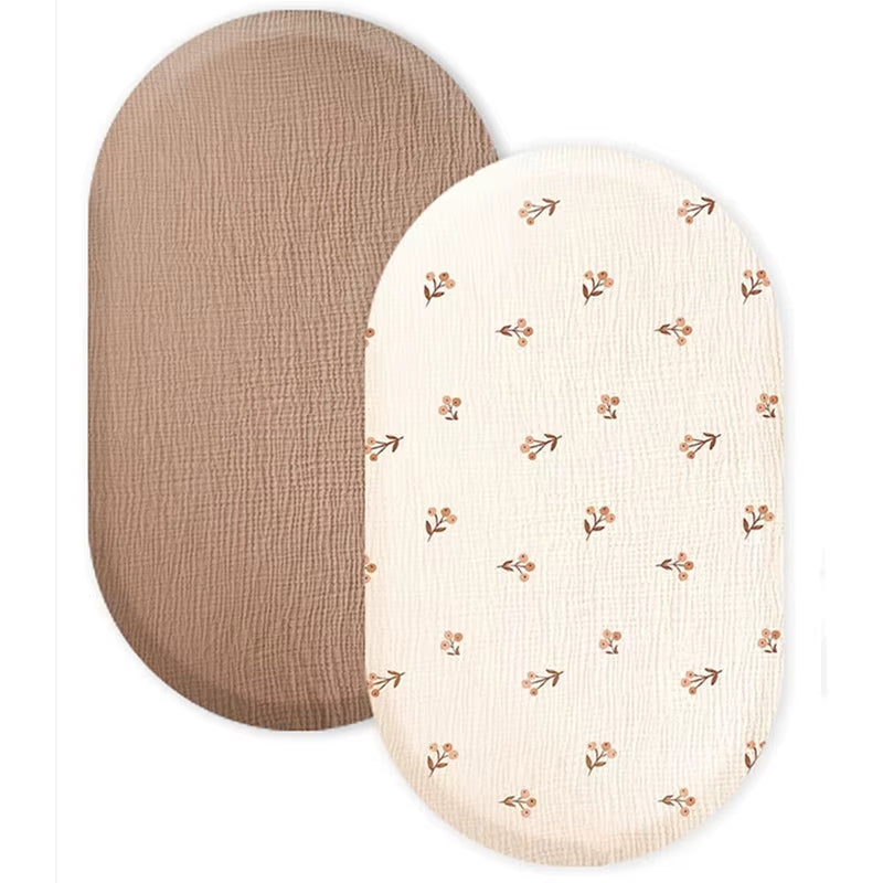 Cozy and Stylish 2-Pack Muslin Bassinet Sheets - Breathable Cotton Cradle Mattress Covers for Your Newborn