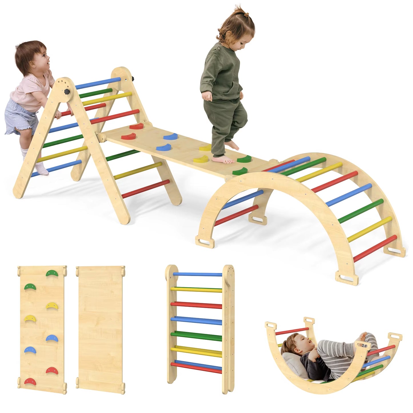 Ultimate 5-in-1 Pikler Triangle Set: Montessori Climbing Adventure for Toddlers 1-3