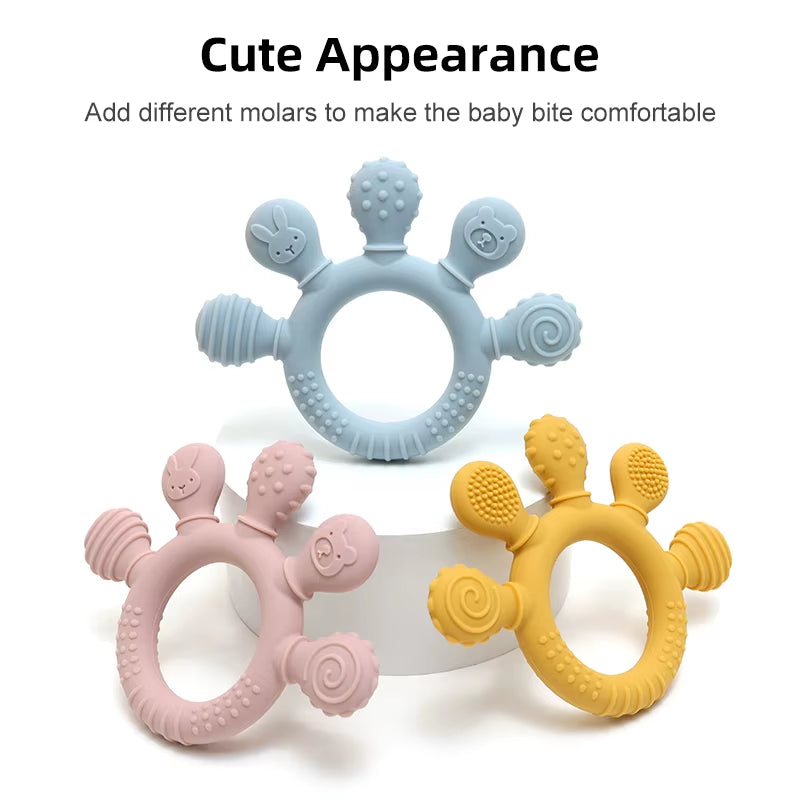 Baby Ring Teether New Hand Multicolor Silicone Anxiety Teething Toys 0-12 Months Chew Beads Sensory Gum Relief Soother Baby
