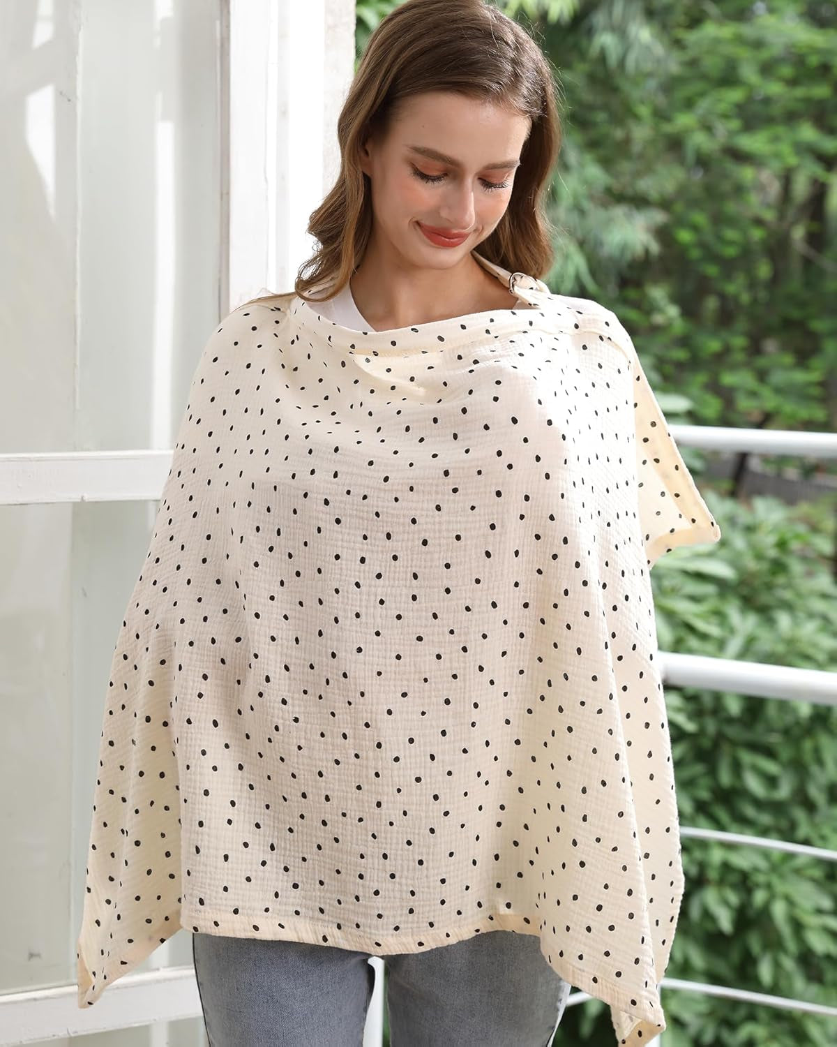 Muslin Nursing Cover for Breastfeeding, Breathable 100% Cotton Privacy Nursing Covers with Rigid Hoop for Mother Nursing Apron, Soft Arch Neckline Nursing Apron (Summer Wheat)