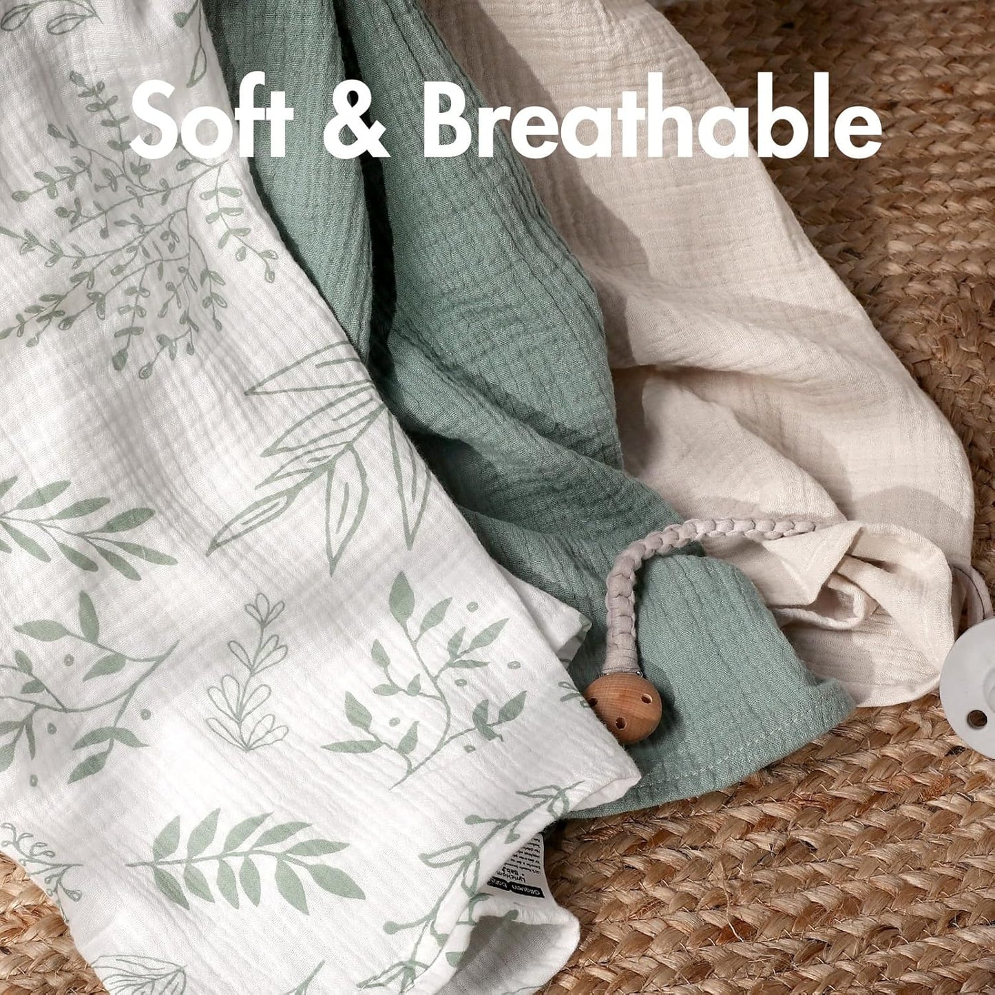 Muslin Swaddle Blankets (3-Pack) – Ultra Soft 100% Cotton Breathable Baby Wraps 38x40” 