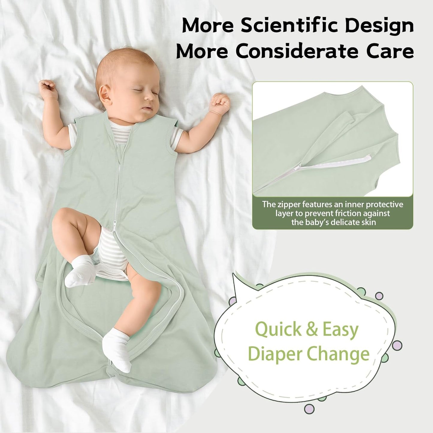 Baby Sleep Sack 0–6 Months (3-Pack) – 100% Cotton Lightweight Wearable Blanket with 2-Way Zipper