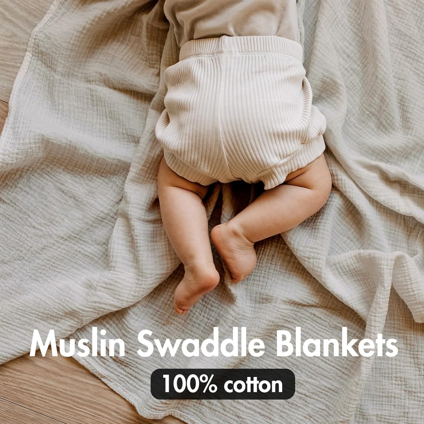 Muslin Swaddle Blankets (3-Pack) – Ultra Soft 100% Cotton Breathable Baby Wraps 38x40” 