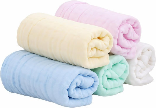 Baby Muslin Washcloths (5-Pack) – 100% Cotton Soft & Absorbent Face Towels for Newborns 