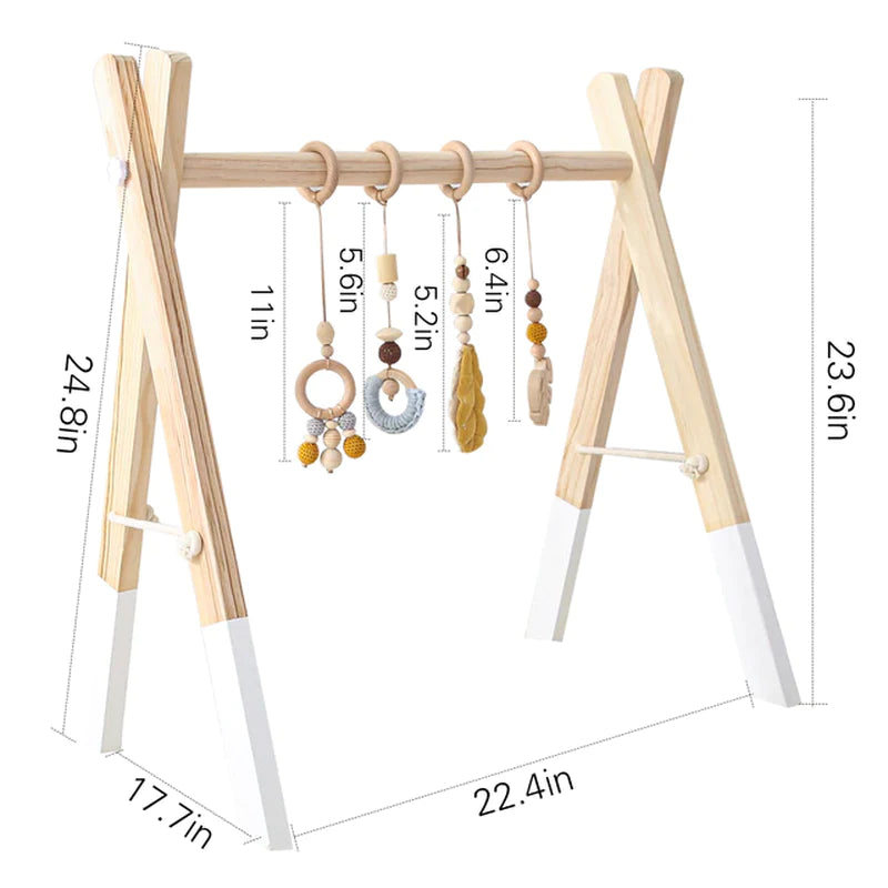 Engaging Play Gym Frame for Babies - Wooden Activity Set with Rattles & Crib Decor