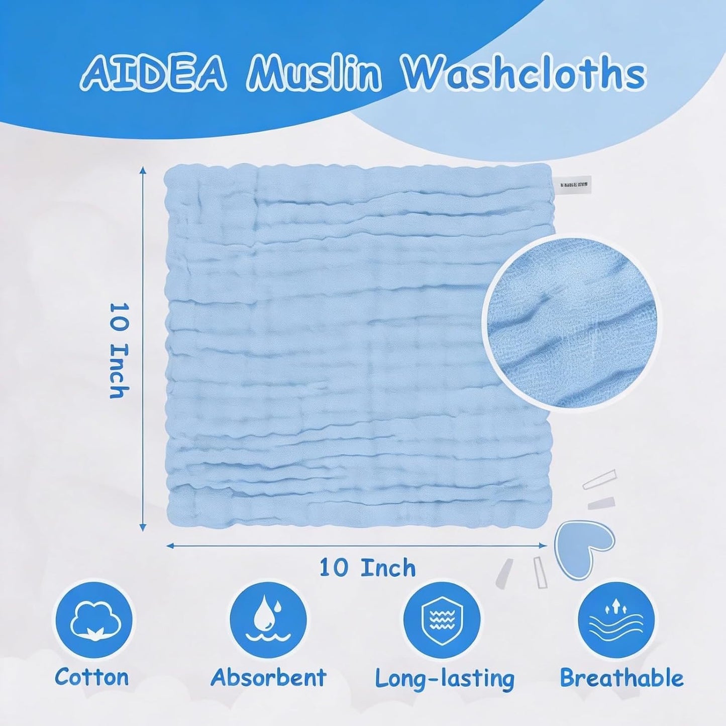 Baby Muslin Washcloths (5-Pack) – 100% Cotton Soft & Absorbent Face Towels for Newborns 