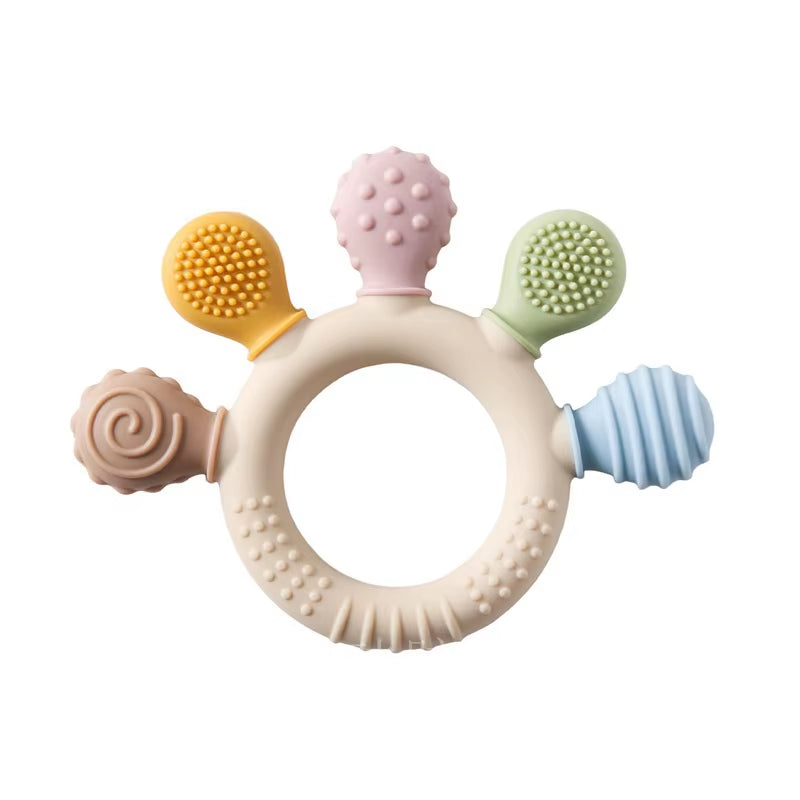 Baby Ring Teether New Hand Multicolor Silicone Anxiety Teething Toys 0-12 Months Chew Beads Sensory Gum Relief Soother Baby