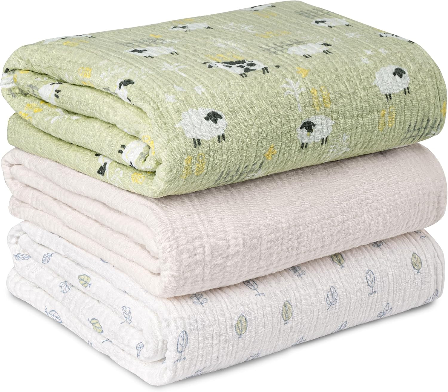 Muslin Swaddle Blankets (3-Pack) – Ultra Soft 100% Cotton Breathable Baby Wraps 38x40” 