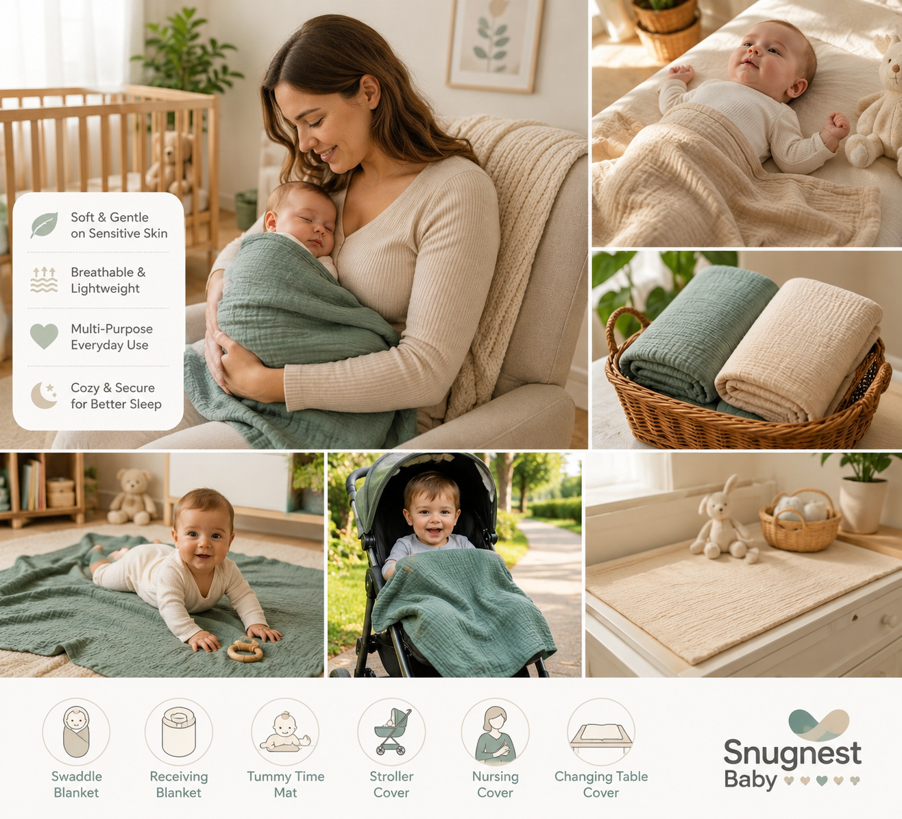 Muslin Swaddle Blankets 2-Pack | Soft & Breathable Baby Receiving Blankets