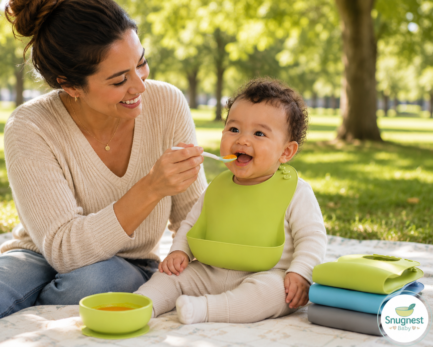 Silicone Baby Bibs Set of 3 | Soft, Waterproof & Adjustable Feeding Bibs