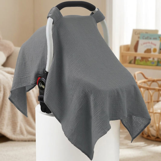 Muslin Cotton Baby Car Seat Cover | Breathable Multi-Use Canopy Cover