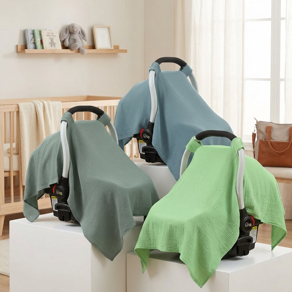 Muslin Cotton Baby Car Seat Cover | Breathable Multi-Use Canopy Cover