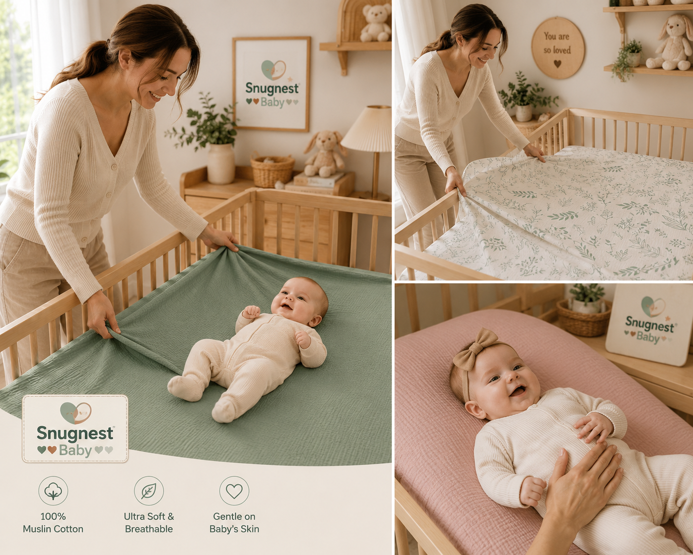 Muslin Bassinet Sheets 2-Pack | Ultra-Soft Breathable Cotton Fitted Sheets