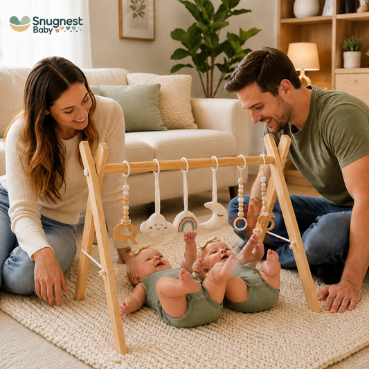Wooden Baby Play Gym | Foldable Activity Center with Hanging Toys