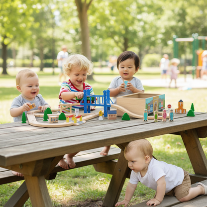 All-In-One 52-Piece Deluxe Wooden Train Set with Storage Box and Tunnel - Perfectly Compatible with Thomas, Brio, and Melissa