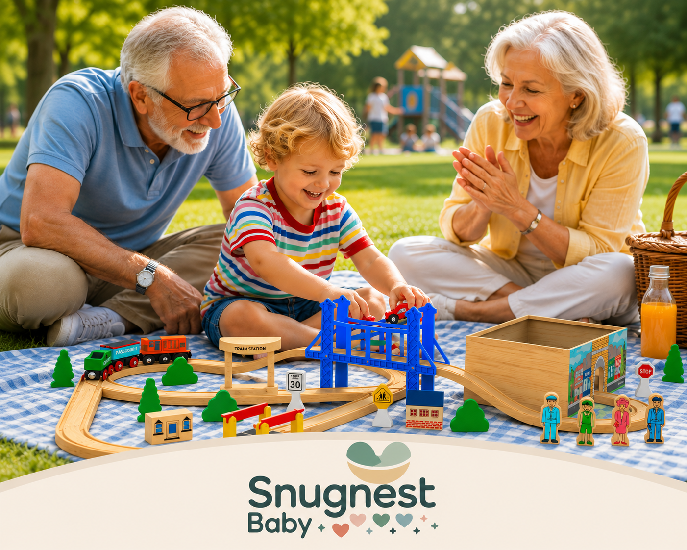 All-In-One 52-Piece Deluxe Wooden Train Set with Storage Box and Tunnel - Perfectly Compatible with Thomas, Brio, and Melissa