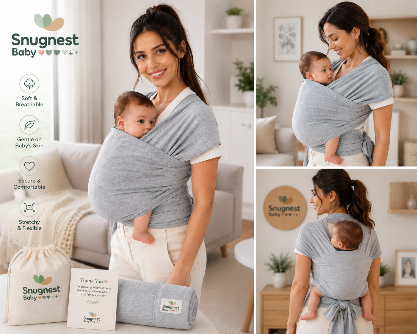 Baby Wrap Carrier – Soft, Breathable & Adjustable (7–35 lbs)