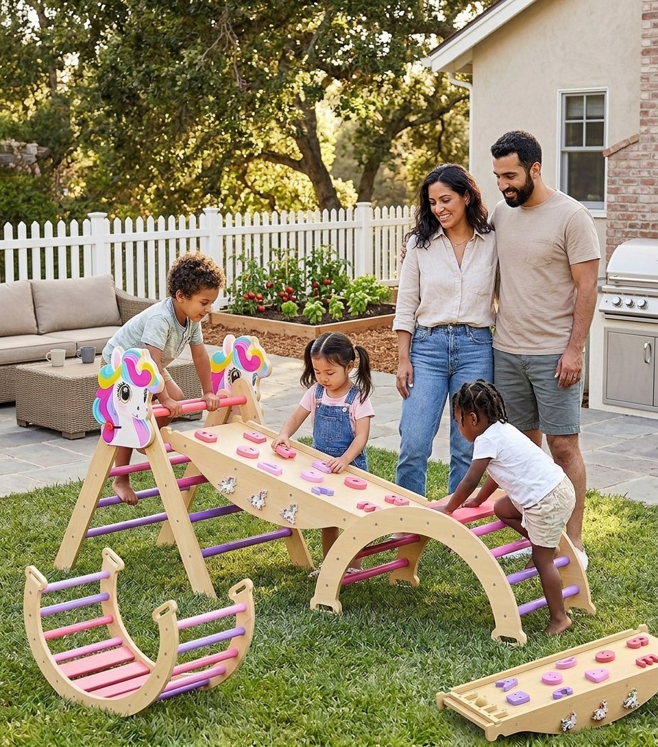 ✨ Inspire active play, creativity, and confidence with this 9-in-1 Wooden Pikler Triangle Climber Set. Designed to develop balance, coordination, motor skills, and independent learning through safe, screen-free fun.