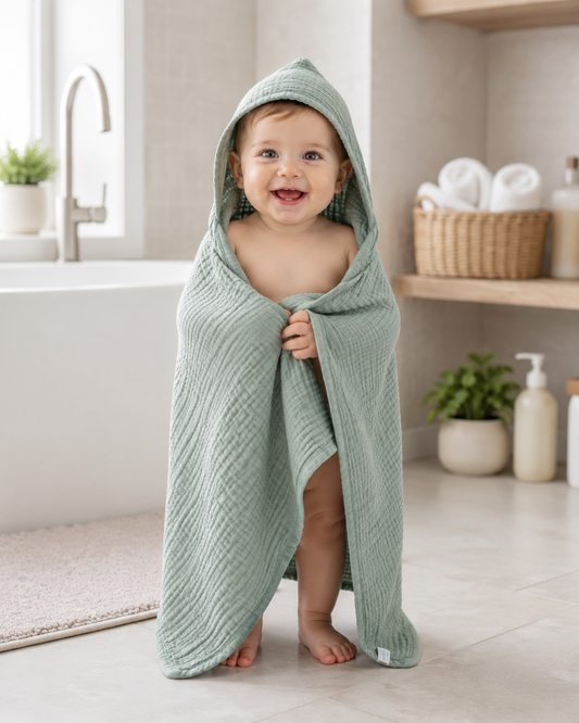 2-Pack Hooded Baby Muslin Towels | 100% Cotton | Soft, Absorbent & Quick-Drying | 32 x 32 Inches | White & Brown