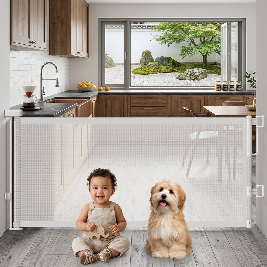 Retractable Baby Safety Gate | 58" Extra Wide Mesh Gate for Kids & Pets 🚚