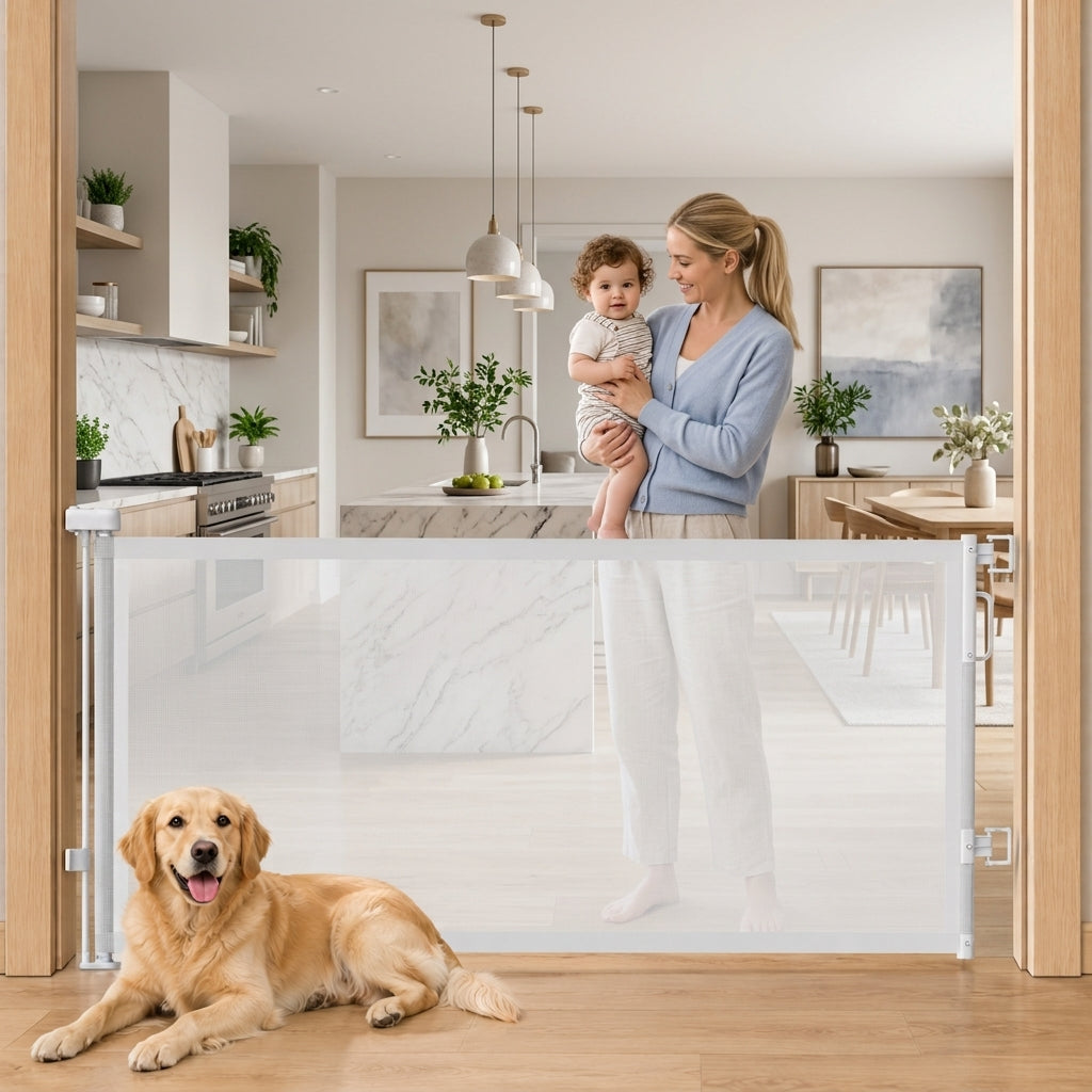 Retractable Baby Safety Gate | 58" Extra Wide Mesh Gate for Kids & Pets 🚚