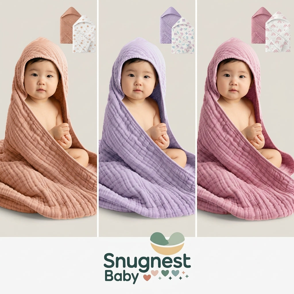 2 Pack Muslin Cotton Hooded Baby Towels 32x32" Soft Absorbent Bath Towels 🚚