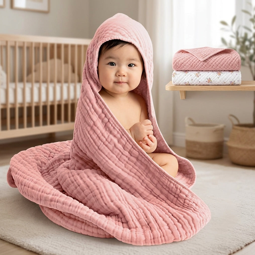 2 Pack Muslin Cotton Hooded Baby Towels 32x32" Soft Absorbent Bath Towels 🚚