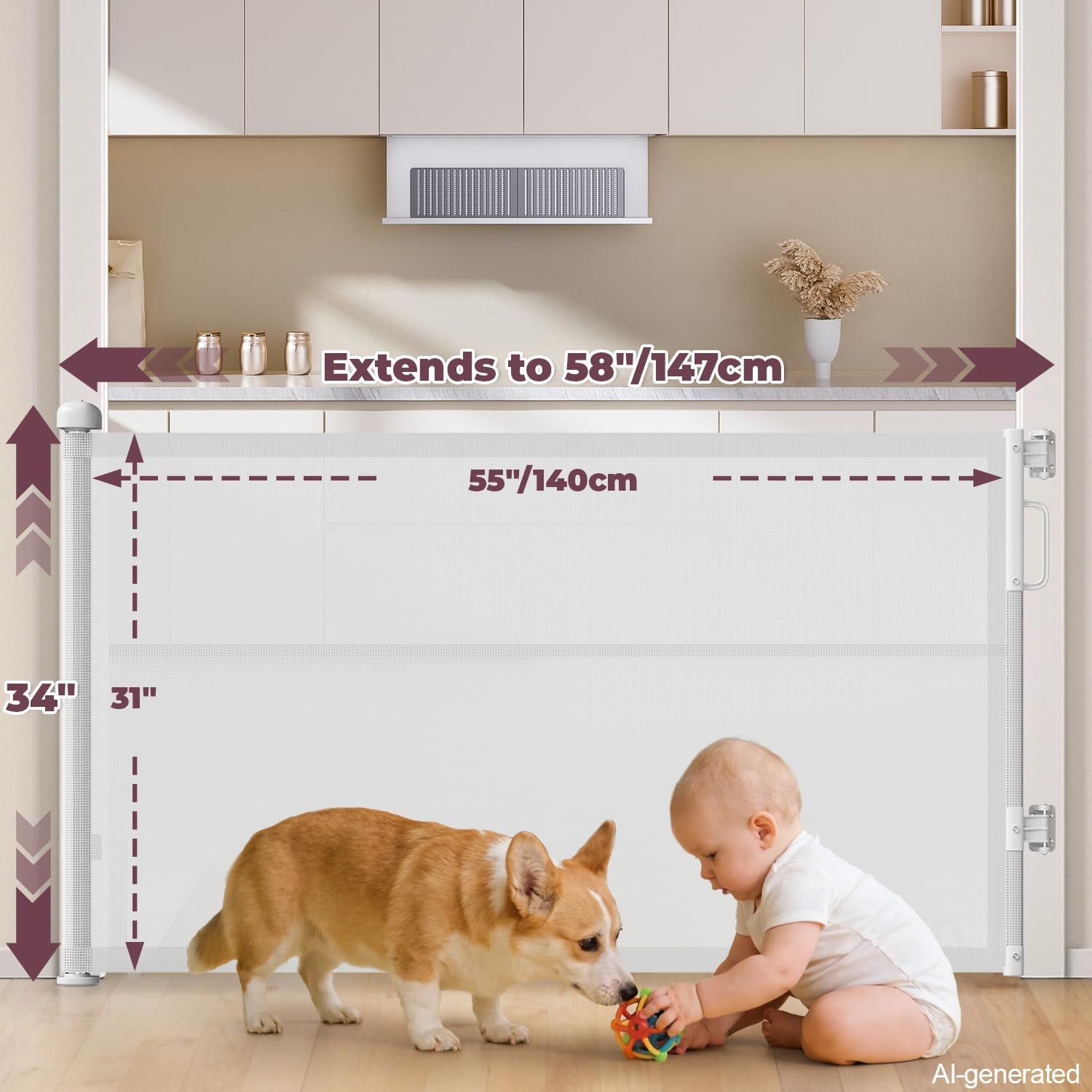 Retractable Baby Safety Gate | 58" Extra Wide Mesh Gate for Kids & Pets 🚚