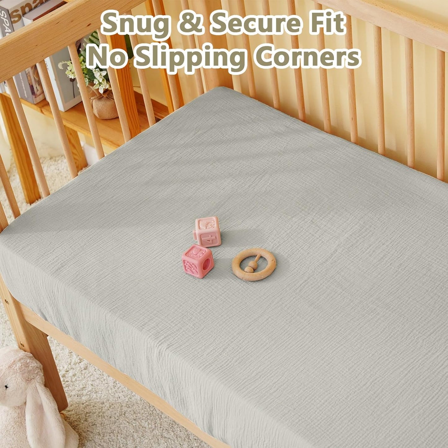 Soft Muslin Crib Sheet – 100% Cotton Breathable Baby Fitted Sheet with 360° Snug Fit (28" x 52") 