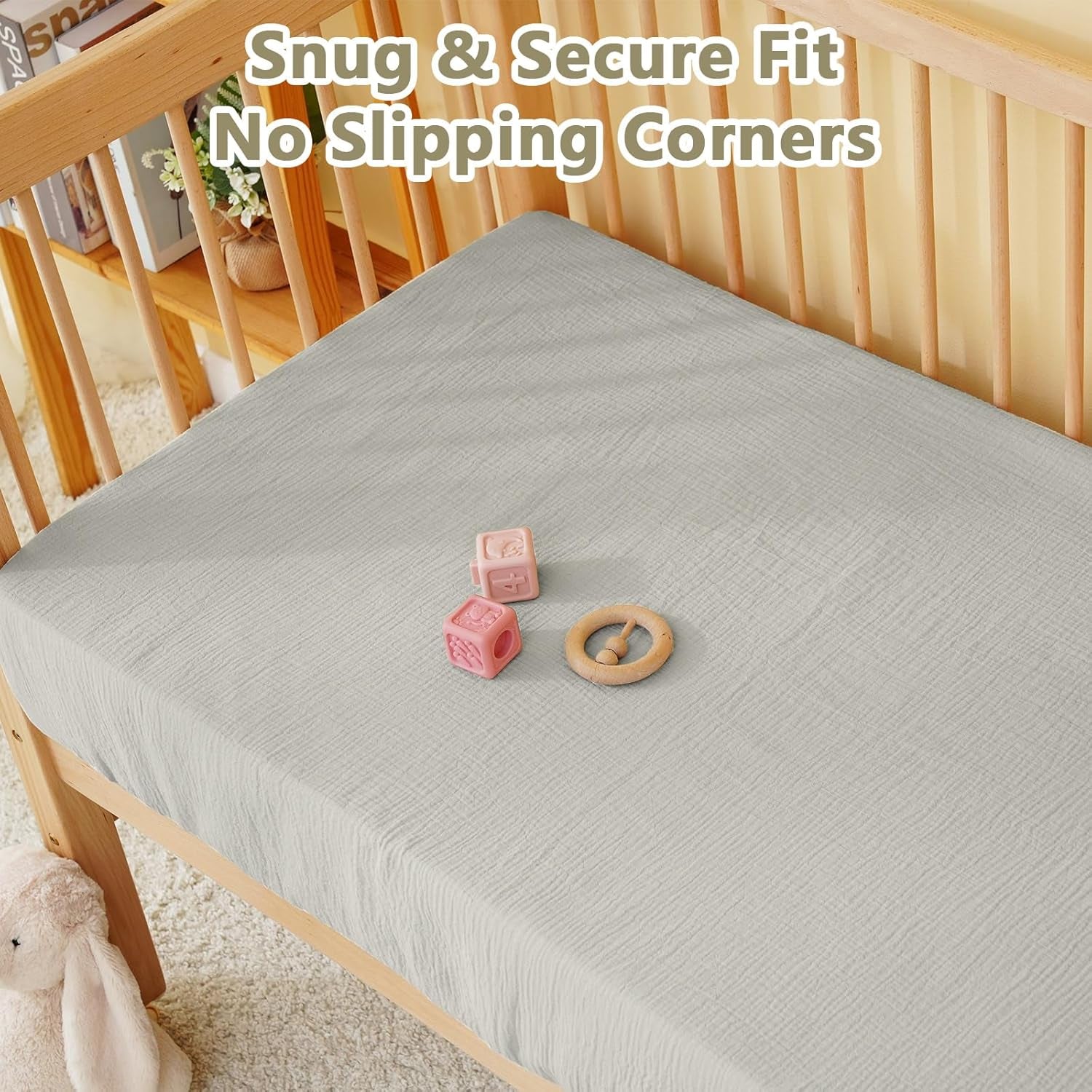 Soft Muslin Crib Sheet – 100% Cotton Breathable Baby Fitted Sheet with 360° Snug Fit (28" x 52") 