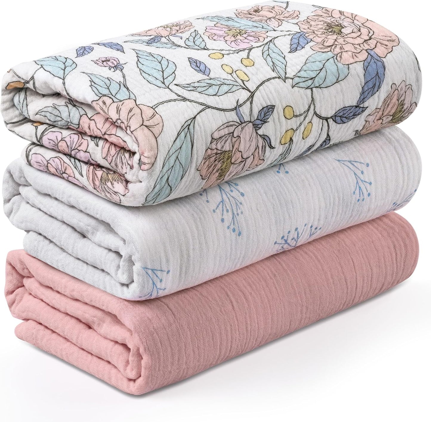 Muslin Swaddle Blankets (3-Pack) – Ultra Soft 100% Cotton Breathable Baby Wraps 38x40” 