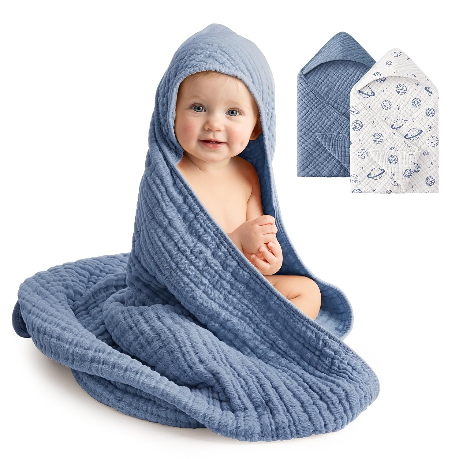 2 Pack Muslin Cotton Hooded Baby Towels 32x32" Soft Absorbent Bath Towels 🚚