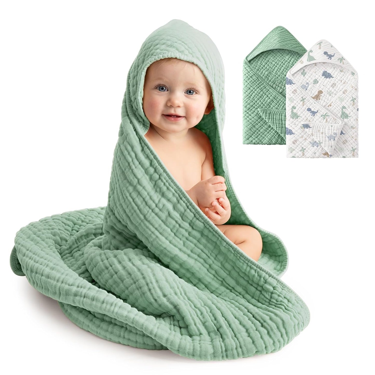 2 Pack Muslin Cotton Hooded Baby Towels 32x32" Soft Absorbent Bath Towels 🚚