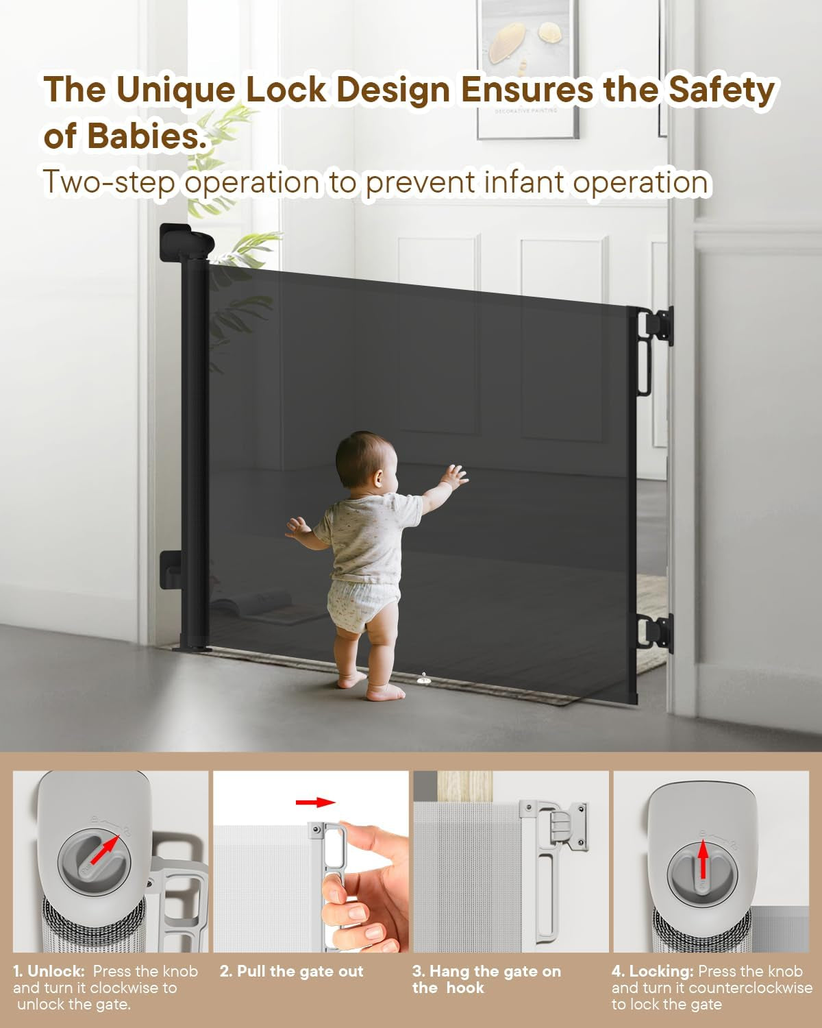 Retractable Baby Safety Gate | Extra Wide Mesh Barrier for Home & Stairs