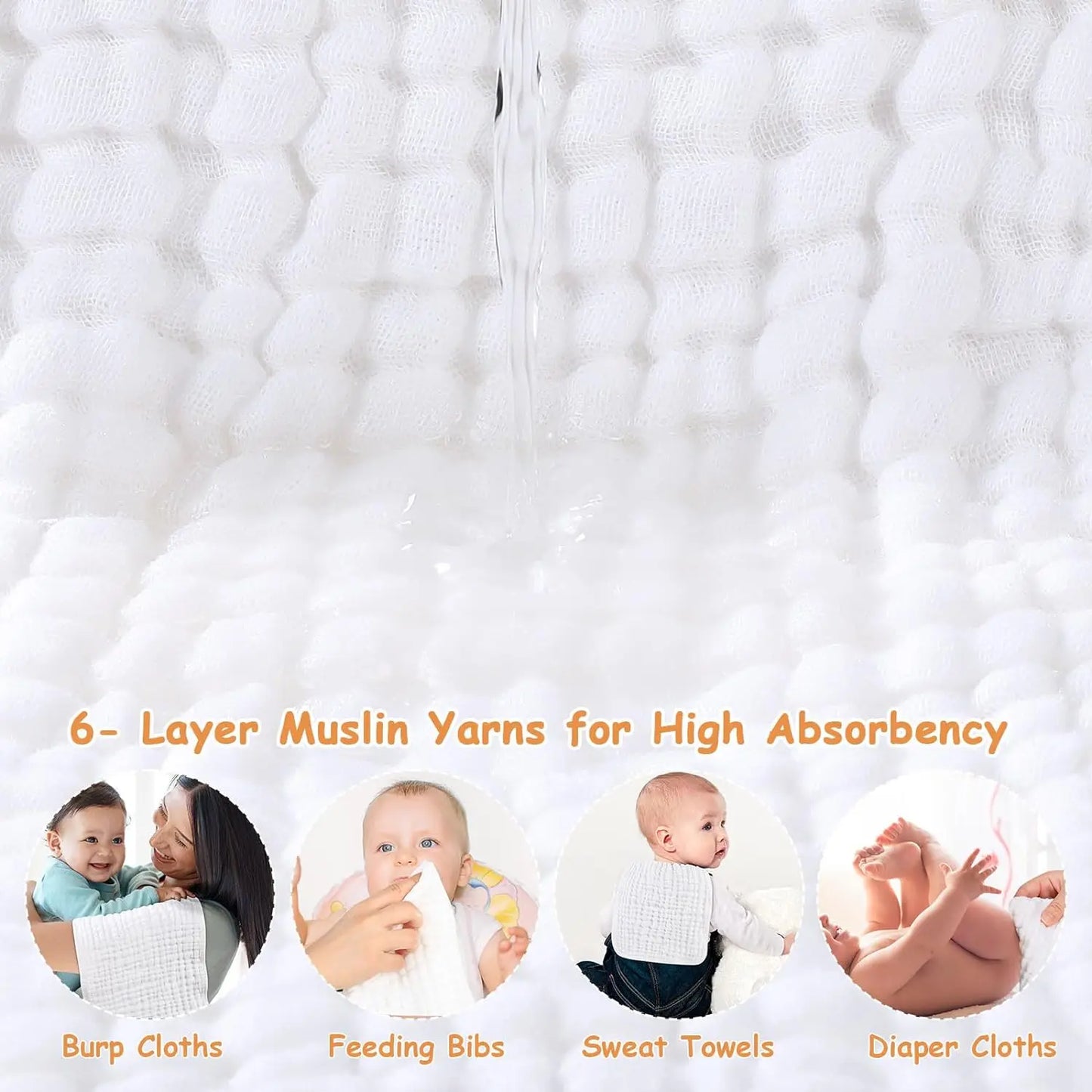 6 Pack of Extra Soft & Absorbent 20''X10'' Muslin Baby Burp Cloths - 100% Cotton Washable Face Towels for Infants