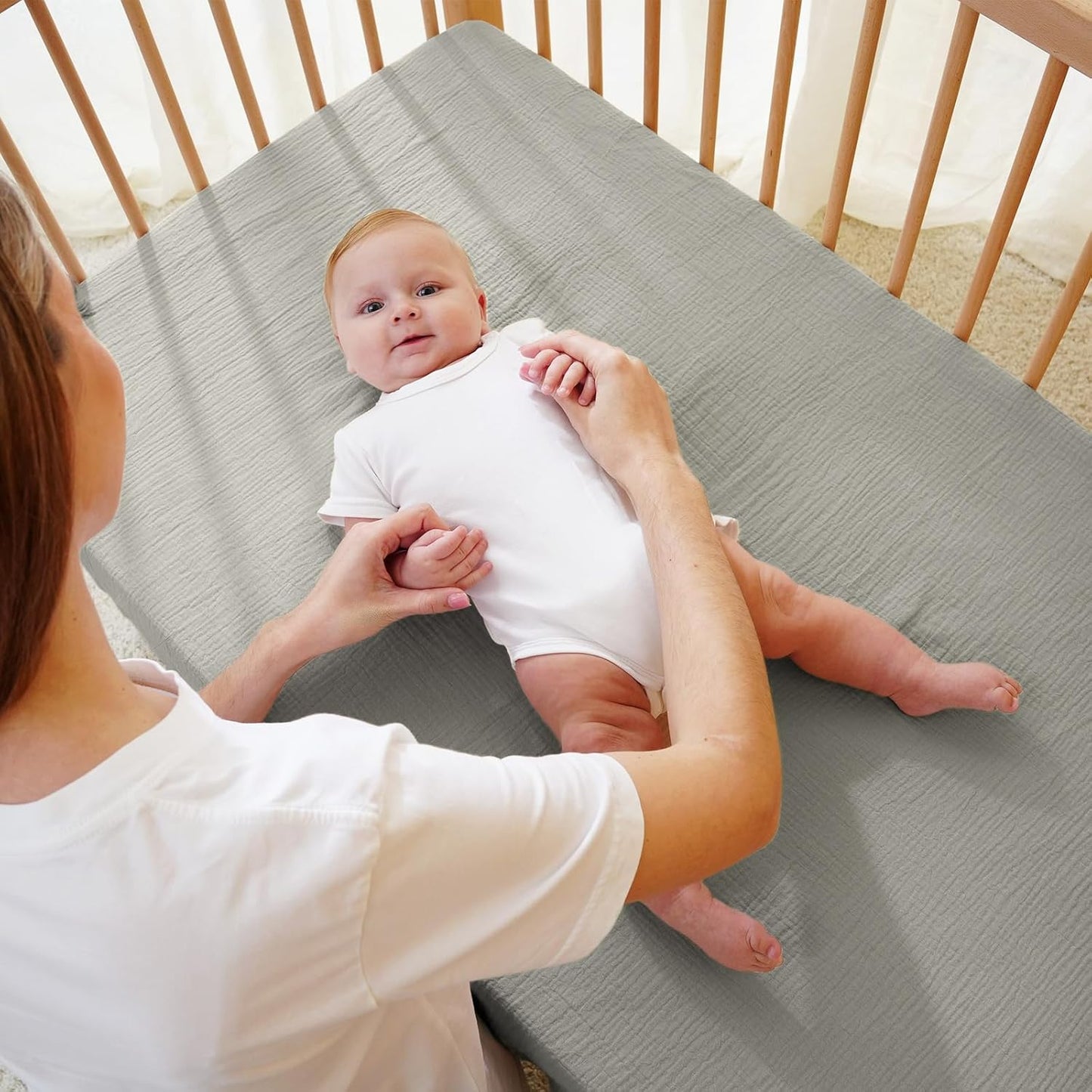 Soft Muslin Crib Sheet – 100% Cotton Breathable Baby Fitted Sheet with 360° Snug Fit (28" x 52") 