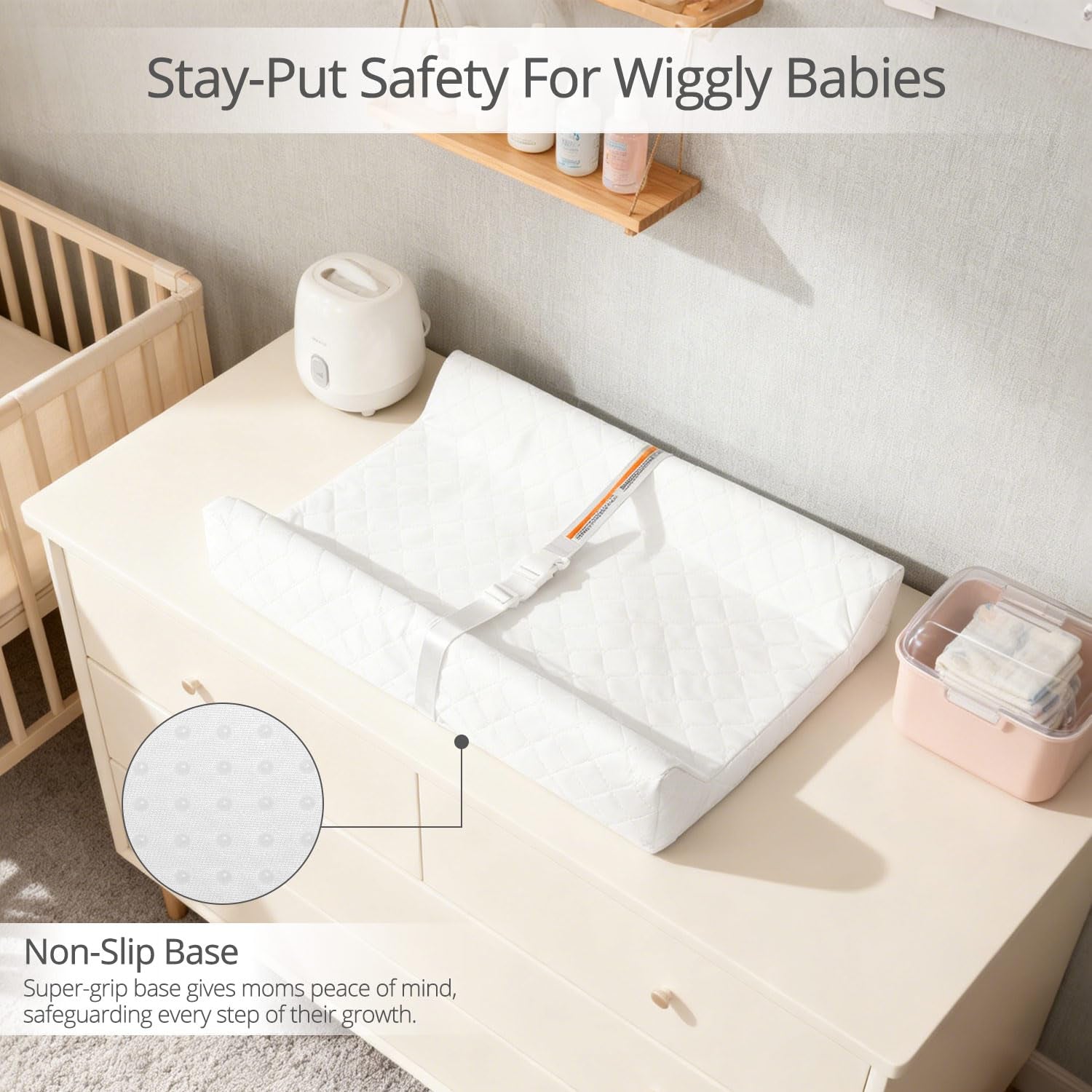 Waterproof Baby Changing Pad 32x16” – Non-Slip Wipeable Diaper Changing Mat with Safety Strap 