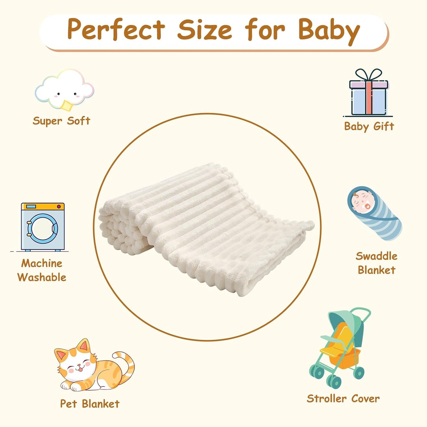 Soft Baby Fleece Blanket – Warm Lightweight Reversible Striped Blanket 30x40